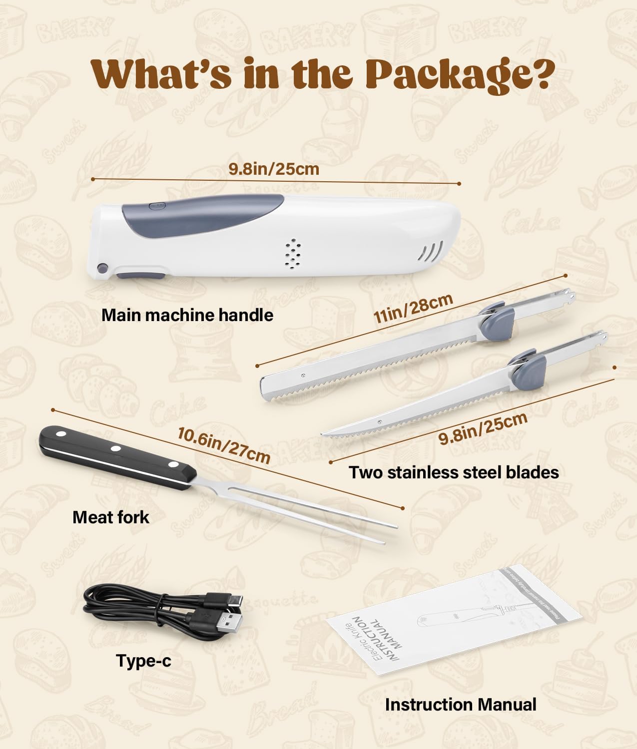 Cordless Electric Knife for Meat Slicing, 8V Electric Carving Knife for Fish, Bread, Turkey, Rechargeable Meat Cutter with Reciprocating Stainless Steel Blades, Safety Lock