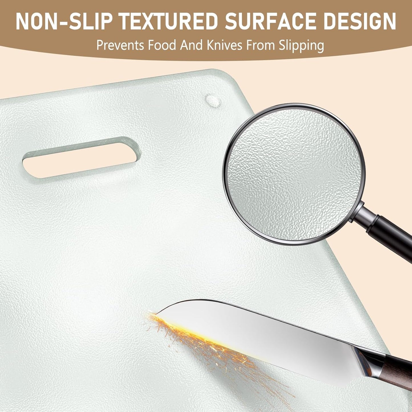 Tempered Glass Cutting Board for Kitchen, 2PCS Clear Chopping Board with Handle (16"x12" & 12"x8"), Plastic Free, Scratch Resistant, Heat Resistant, Dishwasher Safe, Non-toxic, Easy to Clean