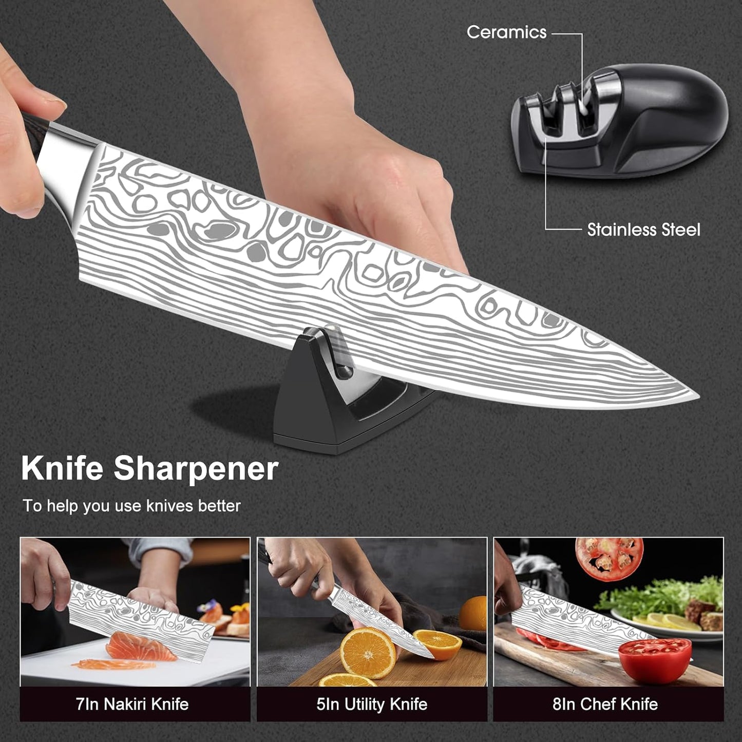 8" Chef Knife,High Carbon Stainless Steel Chef Knife,kitchen knife with Finger Guard and Knife Sharpener,Chef Knife Gift Box for Family and Friends