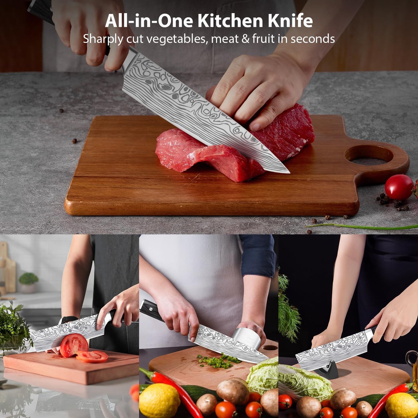 8" Chef Knife,High Carbon Stainless Steel Chef Knife,kitchen knife with Finger Guard and Knife Sharpener,Chef Knife Gift Box for Family and Friends