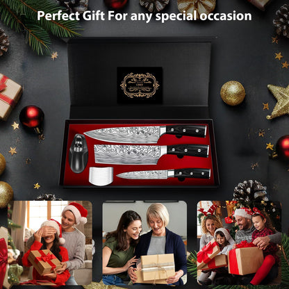 8" Chef Knife,High Carbon Stainless Steel Chef Knife,kitchen knife with Finger Guard and Knife Sharpener,Chef Knife Gift Box for Family and Friends