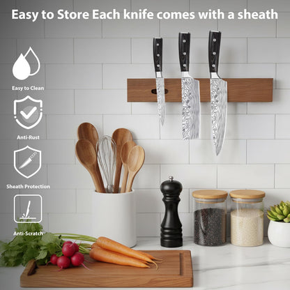 8" Chef Knife,High Carbon Stainless Steel Chef Knife,kitchen knife with Finger Guard and Knife Sharpener,Chef Knife Gift Box for Family and Friends