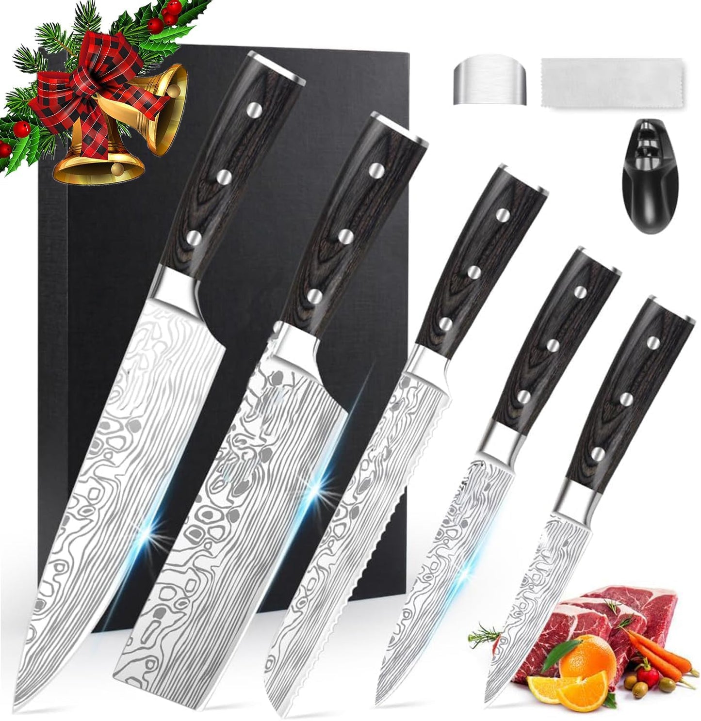 8" Chef Knife,High Carbon Stainless Steel Chef Knife,kitchen knife with Finger Guard and Knife Sharpener,Chef Knife Gift Box for Family and Friends