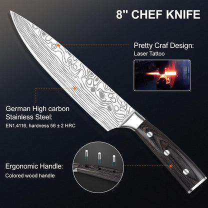 8" Chef Knife,High Carbon Stainless Steel Chef Knife,kitchen knife with Finger Guard and Knife Sharpener,Chef Knife Gift Box for Family and Friends