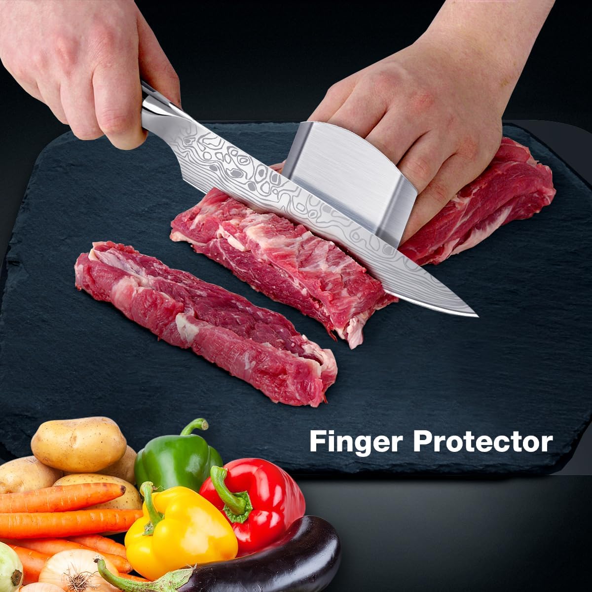 8" Chef Knife,High Carbon Stainless Steel Chef Knife,kitchen knife with Finger Guard and Knife Sharpener,Chef Knife Gift Box for Family and Friends