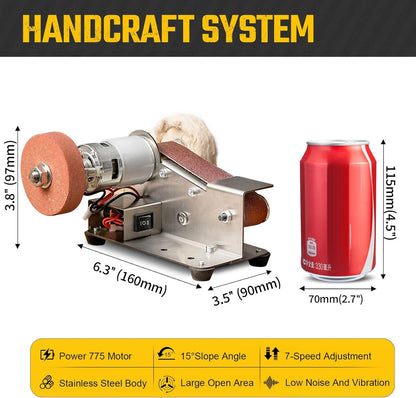 3-In-1 Mini Belt Sander - 15 Degree Knife Sharpener Electric Bench Grinder Sanding Machine, 7 Adjustable Speed Buffer Polisher for Metal Wood DIY Handcraft, Tool & Knife Sharpening (Plus Kit)