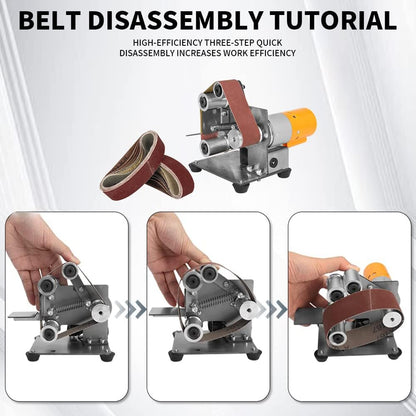3-In-1 Mini Belt Sander - 15 Degree Knife Sharpener Electric Bench Grinder Sanding Machine, 7 Adjustable Speed Buffer Polisher for Metal Wood DIY Handcraft, Tool & Knife Sharpening (Plus Kit)