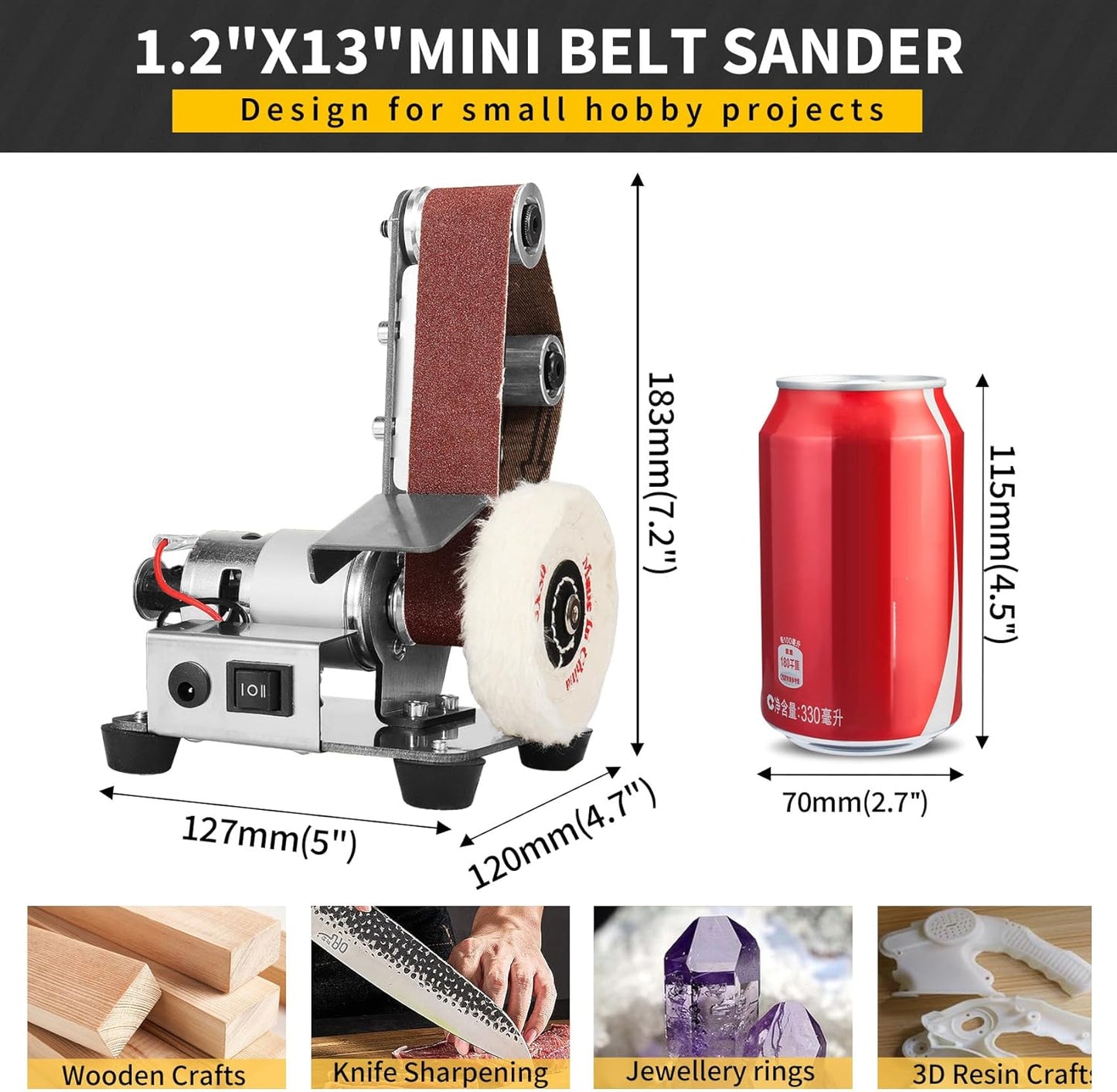 3-In-1 Mini Belt Sander - 15 Degree Knife Sharpener Electric Bench Grinder Sanding Machine, 7 Adjustable Speed Buffer Polisher for Metal Wood DIY Handcraft, Tool & Knife Sharpening (Plus Kit)