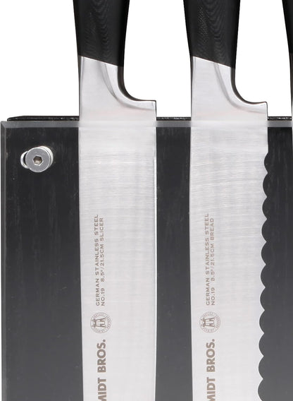 Schmidt Brothers - Black Midtown Magnetic Knife Block, Universal Cutlery Storage For 8-10, Acacia Hardwood and Acrylic Shield