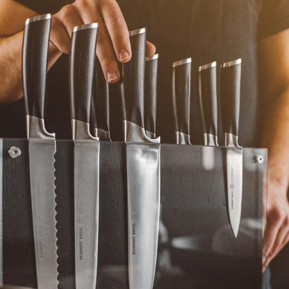 Schmidt Brothers - Black Midtown Magnetic Knife Block, Universal Cutlery Storage For 8-10, Acacia Hardwood and Acrylic Shield