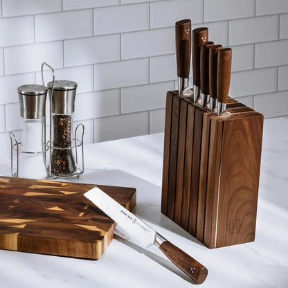 Schmidt Brothers - Black Midtown Magnetic Knife Block, Universal Cutlery Storage For 8-10, Acacia Hardwood and Acrylic Shield