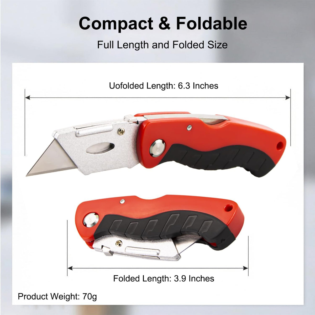 Box Cutter with 10 Extra Blades, Heavy Duty Folding Utility Knife for Cardboard, Carton, Carpet Cutting, Anti-slip Rubber & ABS Handle, Quick Replace Blade