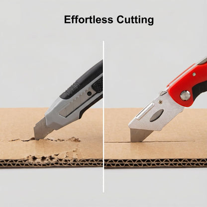 Box Cutter with 10 Extra Blades, Heavy Duty Folding Utility Knife for Cardboard, Carton, Carpet Cutting, Anti-slip Rubber & ABS Handle, Quick Replace Blade