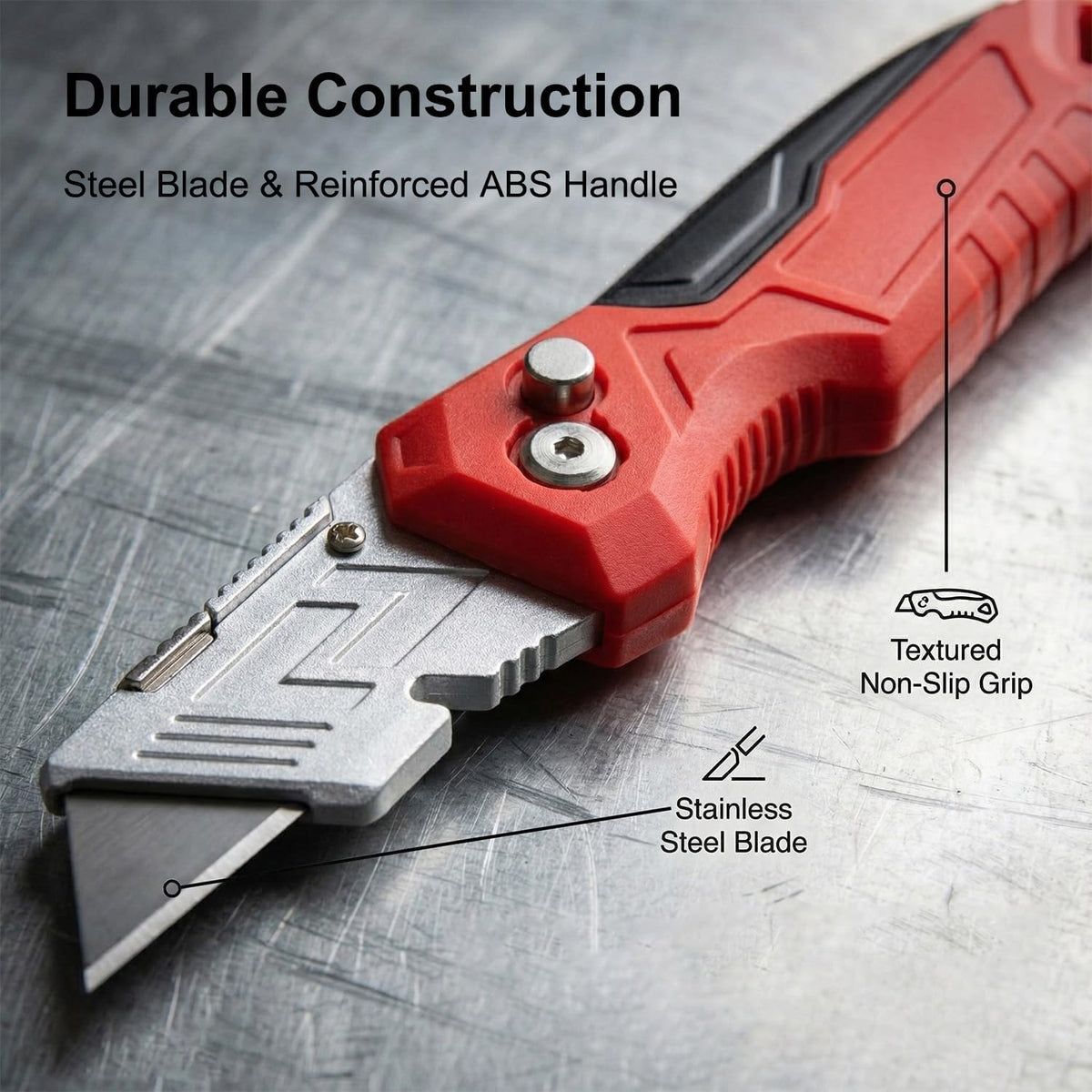 Box Cutter with 10 Extra Blades, Heavy Duty Folding Utility Knife for Cardboard, Carton, Carpet Cutting, Anti-slip Rubber & ABS Handle, Quick Replace Blade