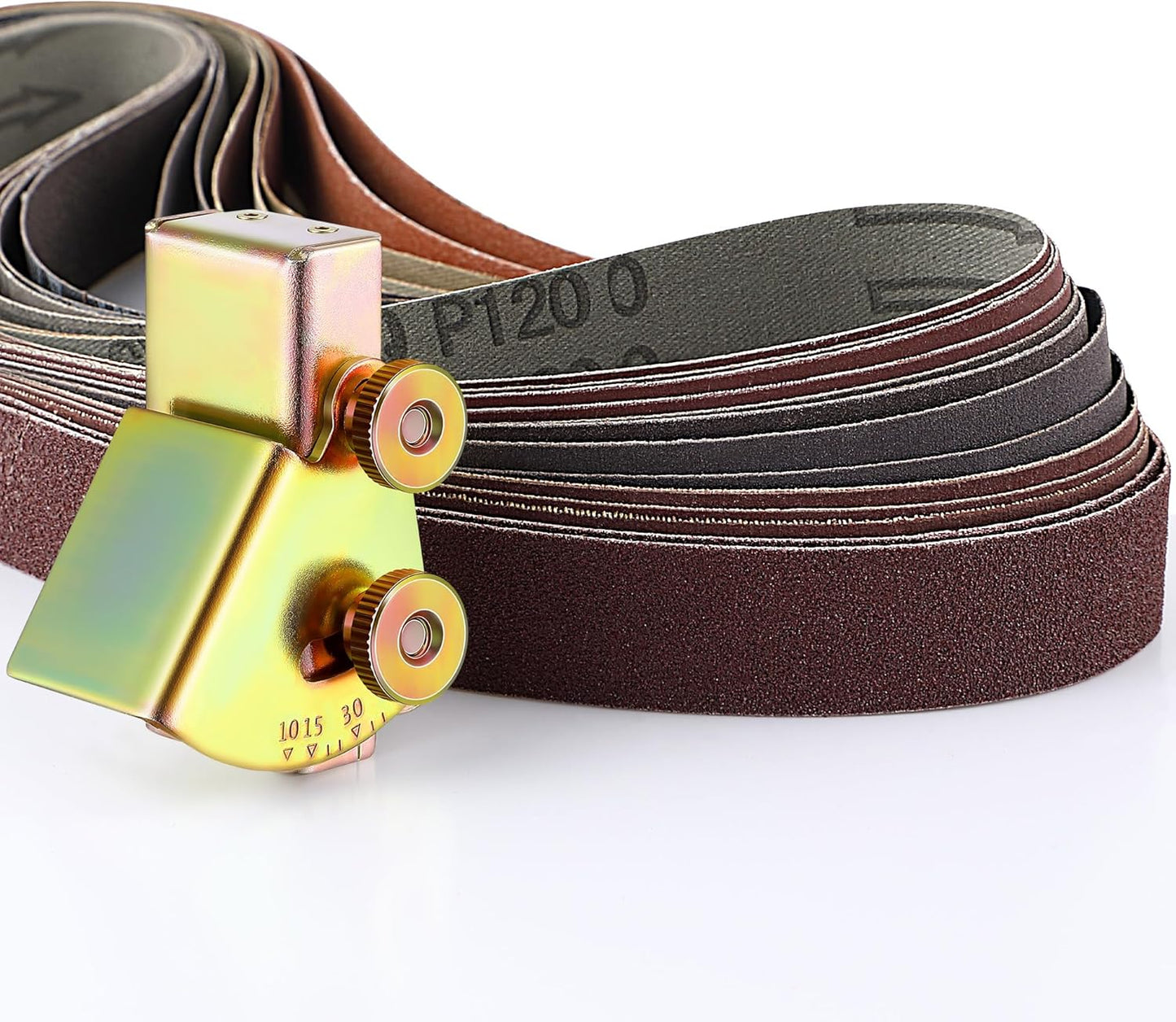 Assorted 12 Pack of 1x30 Sanding Belts, with Adjustable Knife Sharpening Angle Guide for 1 x 30 Belt Sander, Knife Sharpening Jig Angles from 10 to 45
