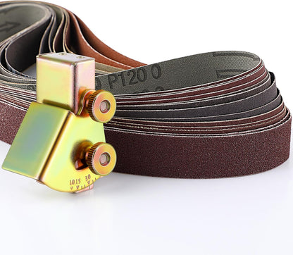 Assorted 12 Pack of 1x30 Sanding Belts, with Adjustable Knife Sharpening Angle Guide for 1 x 30 Belt Sander, Knife Sharpening Jig Angles from 10 to 45