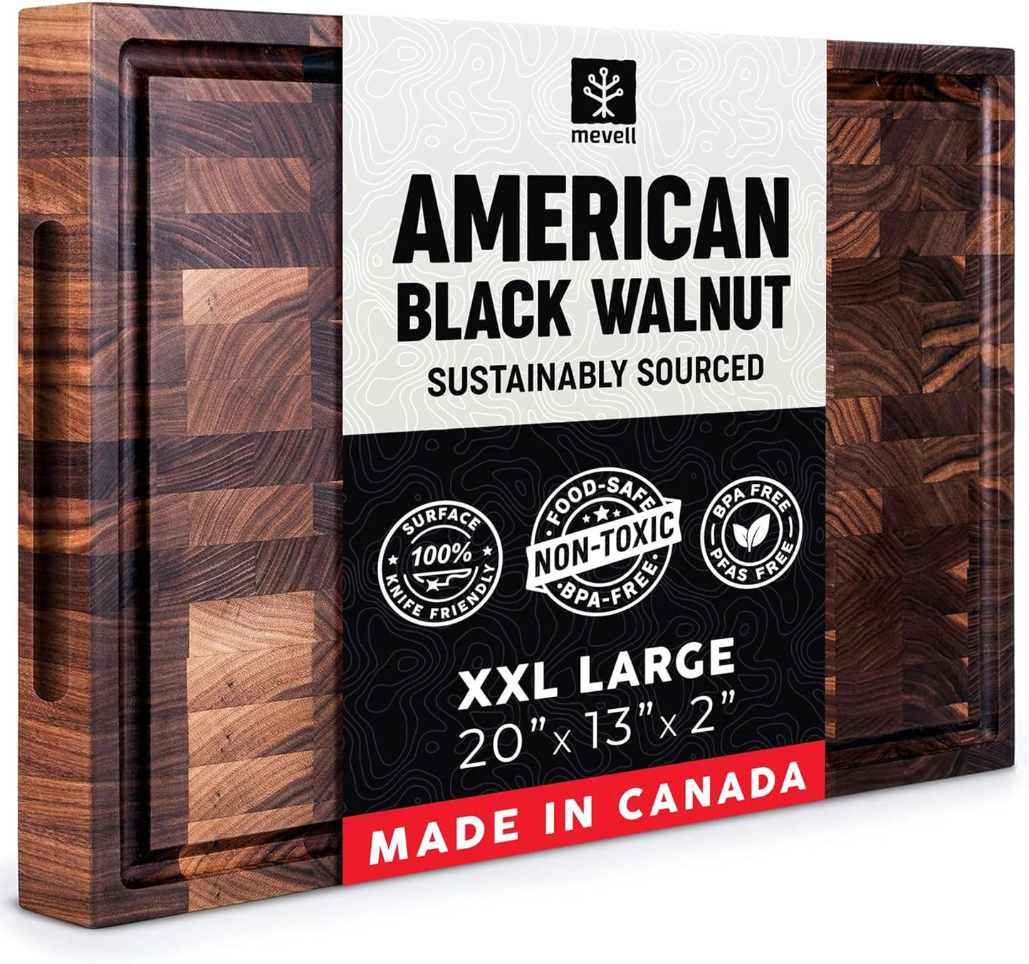 Walnut Wood Cutting Board for Kitchen, Reversible Wooden Cutting Board With Juice Grooves - Chopping Board, Charcuterie Serving Tray Made in USA (Walnut, 17x11x0.75)
