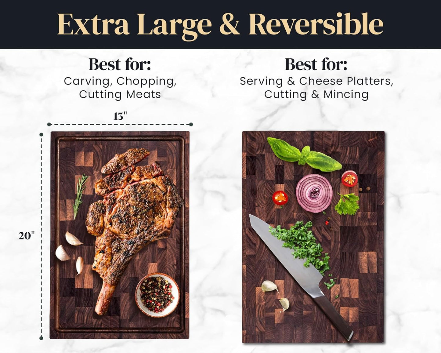 Walnut Wood Cutting Board for Kitchen, Reversible Wooden Cutting Board With Juice Grooves - Chopping Board, Charcuterie Serving Tray Made in USA (Walnut, 17x11x0.75)