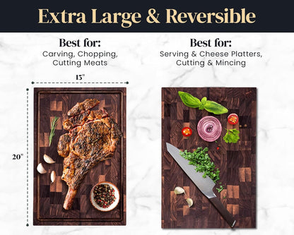 Walnut Wood Cutting Board for Kitchen, Reversible Wooden Cutting Board With Juice Grooves - Chopping Board, Charcuterie Serving Tray Made in USA (Walnut, 17x11x0.75)