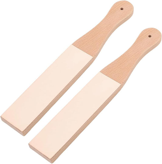 2PCS 11.06 x 1.69 Inch Leather Honing Strop Sharpener for Knife Sharpening Small Double-Sided Beech Wood Leather Strop with Ergonomic Handle Block Polishing Woodcarving Tools for Polish