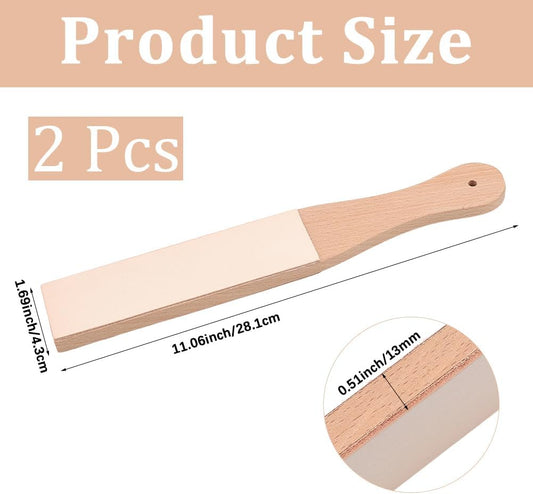 2PCS 11.06 x 1.69 Inch Leather Honing Strop Sharpener for Knife Sharpening Small Double-Sided Beech Wood Leather Strop with Ergonomic Handle Block Polishing Woodcarving Tools for Polish
