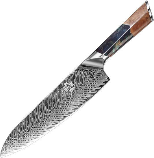 8.5-Inch Japanese Santoku Knife, 67-Layer VG-10 Damascus | HRC 60±2 Hardness, Deep-Cryo Treated Blade, Precise Cutting Control, Maple Wood Handle, Sandalwood Box