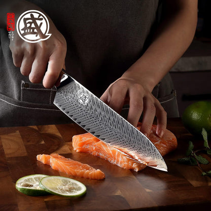 8.5-Inch Japanese Santoku Knife, 67-Layer VG-10 Damascus | HRC 60±2 Hardness, Deep-Cryo Treated Blade, Precise Cutting Control, Maple Wood Handle, Sandalwood Box
