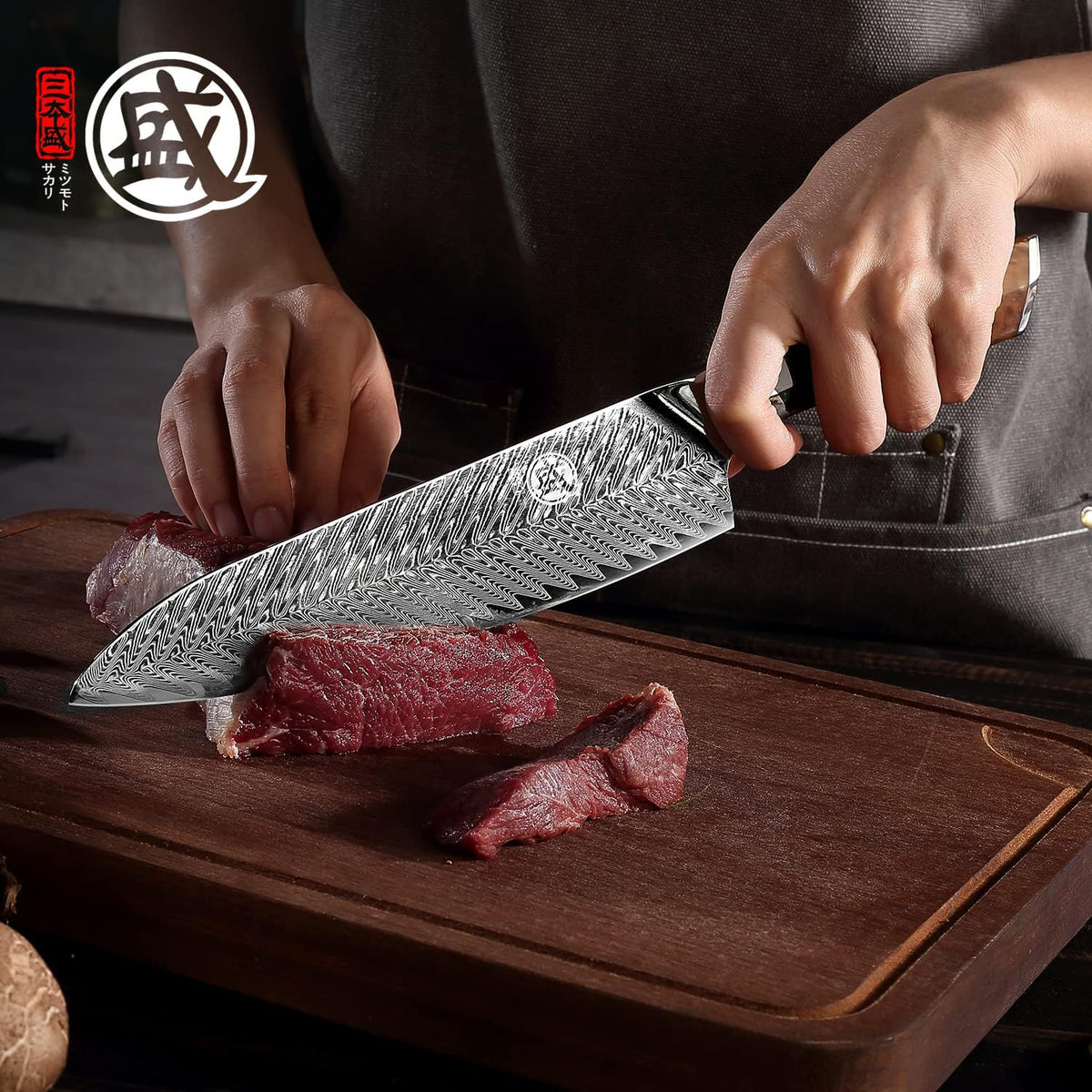 8.5-Inch Japanese Santoku Knife, 67-Layer VG-10 Damascus | HRC 60±2 Hardness, Deep-Cryo Treated Blade, Precise Cutting Control, Maple Wood Handle, Sandalwood Box