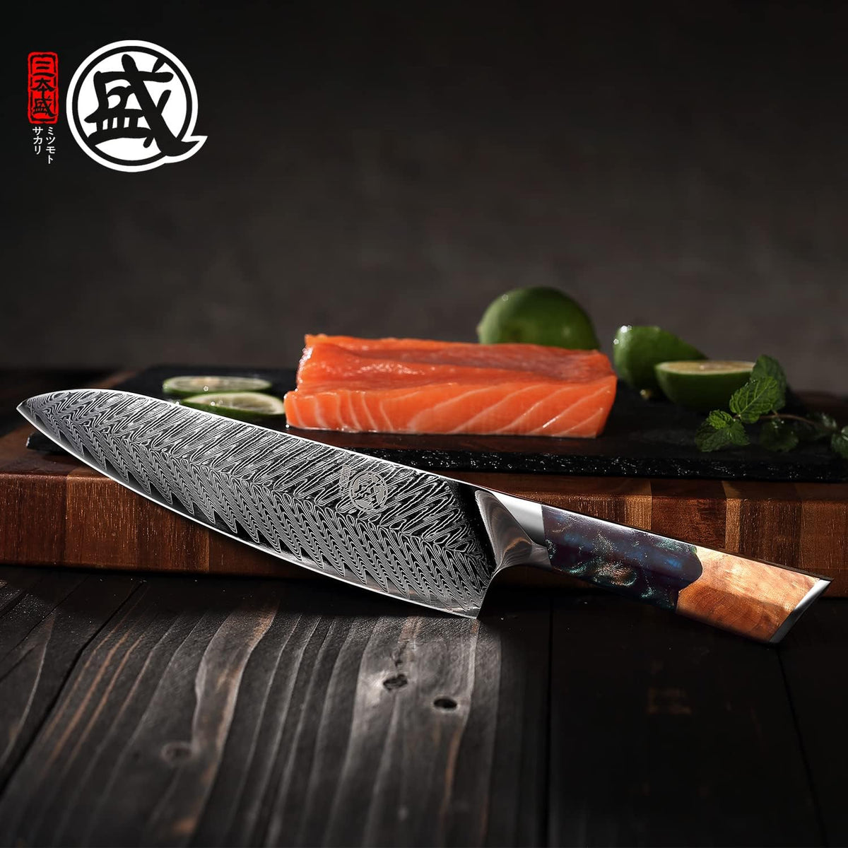 8.5-Inch Japanese Santoku Knife, 67-Layer VG-10 Damascus | HRC 60±2 Hardness, Deep-Cryo Treated Blade, Precise Cutting Control, Maple Wood Handle, Sandalwood Box