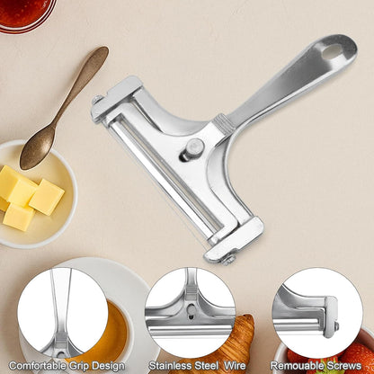 2PCS Wire Cheese Slicer, Stainless Steel Cutter with 4 Replacement Wires | Adjustable Thickness Shaver for Cheddar, Mozzarella, Ham and Fruit, Black