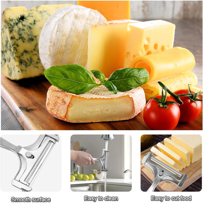 2PCS Wire Cheese Slicer, Stainless Steel Cutter with 4 Replacement Wires | Adjustable Thickness Shaver for Cheddar, Mozzarella, Ham and Fruit, Black