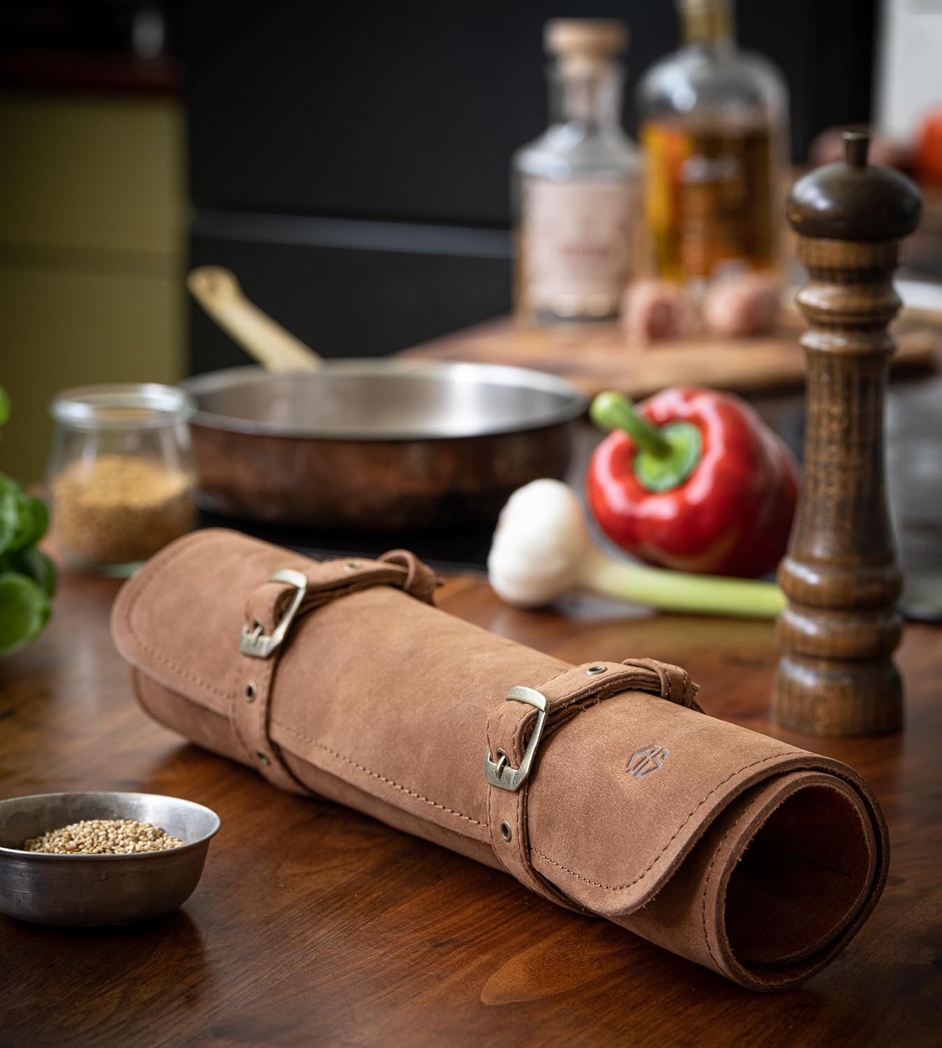 Knife Roll Bag Genuine Leather – Chef`s knife bag 7 slots – Leather Knife Case Sam