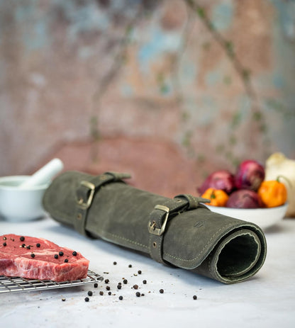 Knife Roll Bag Genuine Leather – Chef`s knife bag 7 slots – Leather Knife Case Sam