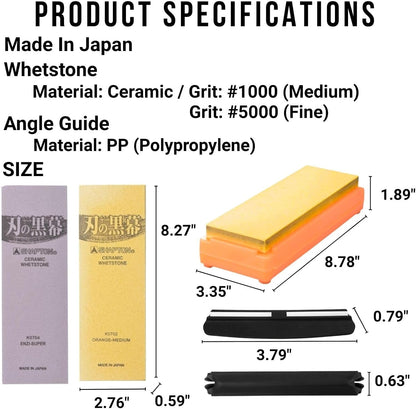 Shapton Kuromaku Whetstone Sharpening Stone Set, Japanese 1000 & 5000 Grit Knife Sharpening Stones with Knife Sharpening Angle Guide for Kitchen & Chef’s Knives