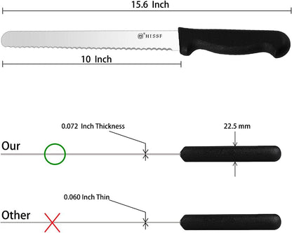 Serrated Bread Knife With Sheath 10 Inch, Black Upgraded Stainless Steel Razor Sharp Wavy Edge Wide Bread Cutter, For Slicing Homemade Bread, Bagels, Cake,Dishwasher Safe