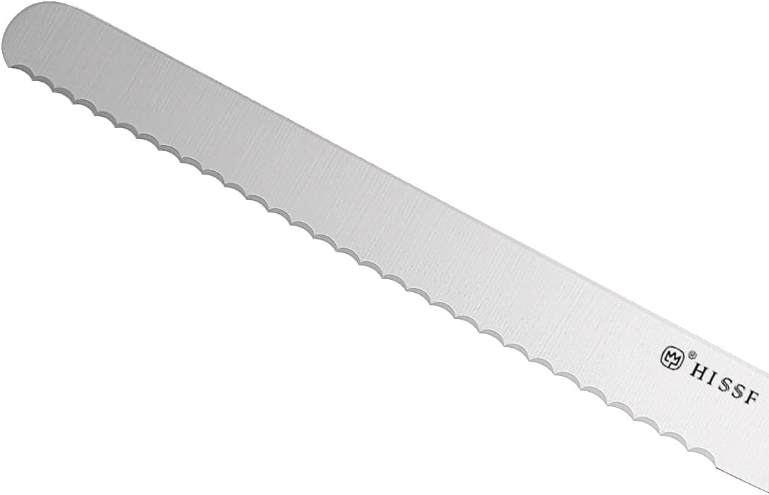 Serrated Bread Knife With Sheath 10 Inch, Black Upgraded Stainless Steel Razor Sharp Wavy Edge Wide Bread Cutter, For Slicing Homemade Bread, Bagels, Cake,Dishwasher Safe