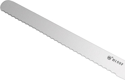 Serrated Bread Knife With Sheath 10 Inch, Black Upgraded Stainless Steel Razor Sharp Wavy Edge Wide Bread Cutter, For Slicing Homemade Bread, Bagels, Cake,Dishwasher Safe