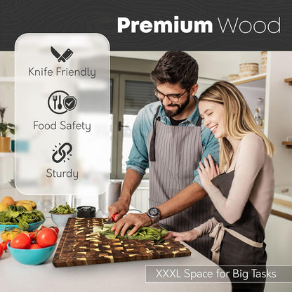 30" x 20" Acacia Wood End Grain Cutting Board Extra Large, XXXL Noodle Board Stove Cover, Heavy-Duty Butcher Block, 3XL Meat Chopping Board, Oversized Turkey Carving Board, Charcuterie Board