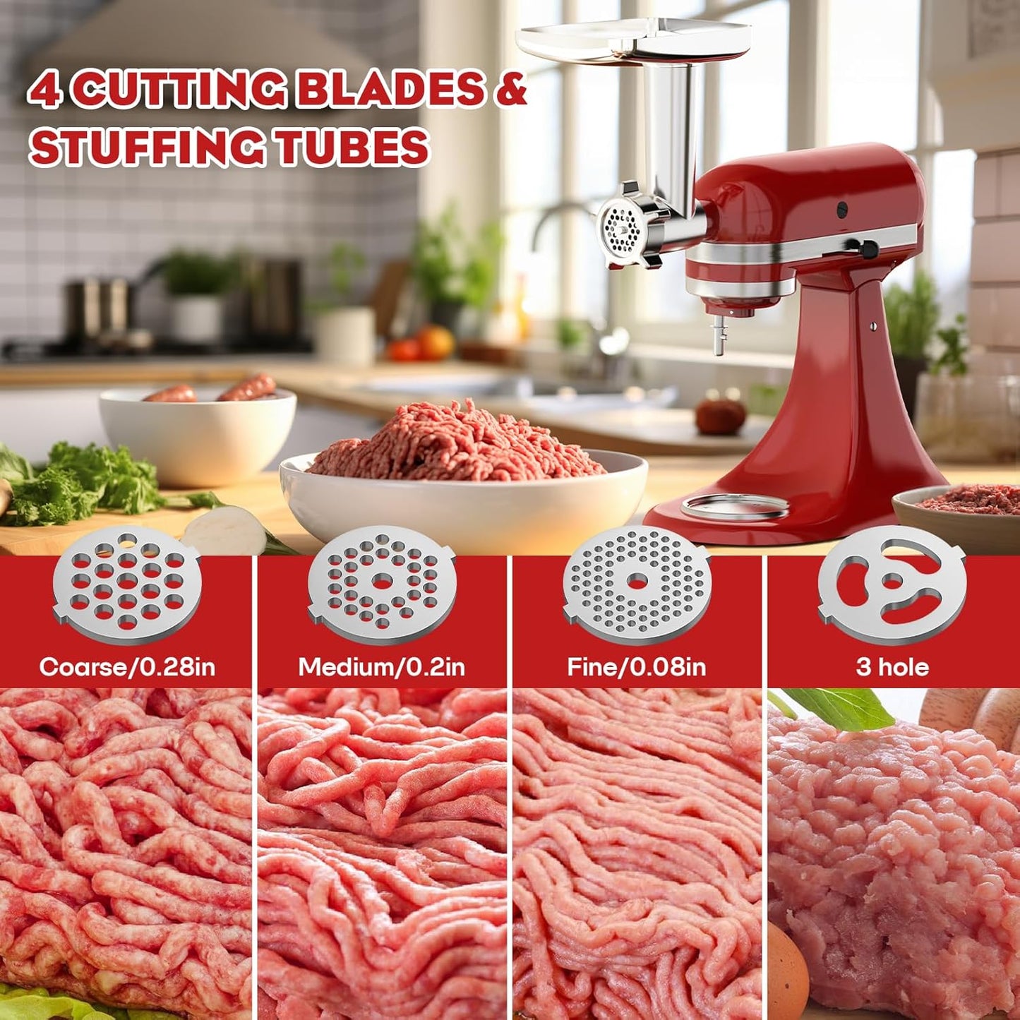 Meat Grinder & Cheese Grater for KitchenAid Stand Mixer, 2-Pc | Stainless Steel Grater, Slicer/Shredder & Food Grinder Attachments, Kitchen Aid Accessories and Attachments