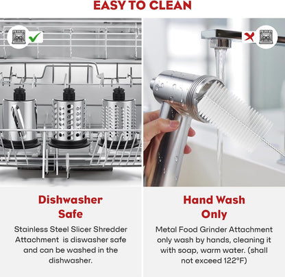 Meat Grinder & Cheese Grater for KitchenAid Stand Mixer, 2-Pc | Stainless Steel Grater, Slicer/Shredder & Food Grinder Attachments, Kitchen Aid Accessories and Attachments