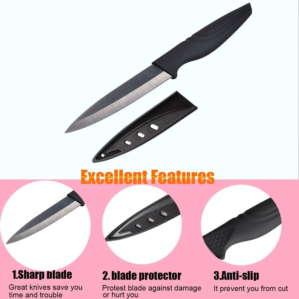 Steak Knives Set of 6 Extremely Sharp Kitchen Ceramic Black Blade Knife