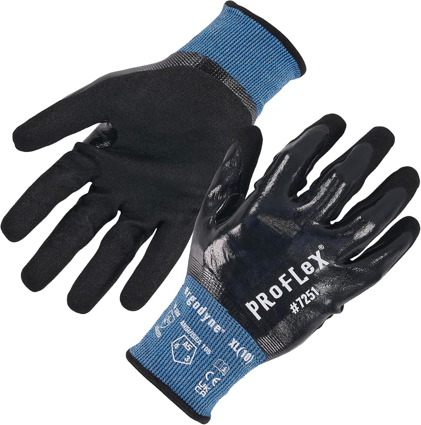 Unisex Proflex 7251 Fully Coated Nitrile Cut-resistant Gloves - Ansi/Isea 105-2016 A5, En 388 4x42d, Water-resistant, 21g