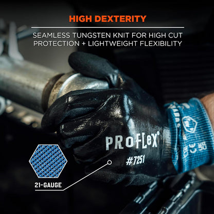 Unisex Proflex 7251 Fully Coated Nitrile Cut-resistant Gloves - Ansi/Isea 105-2016 A5, En 388 4x42d, Water-resistant, 21g