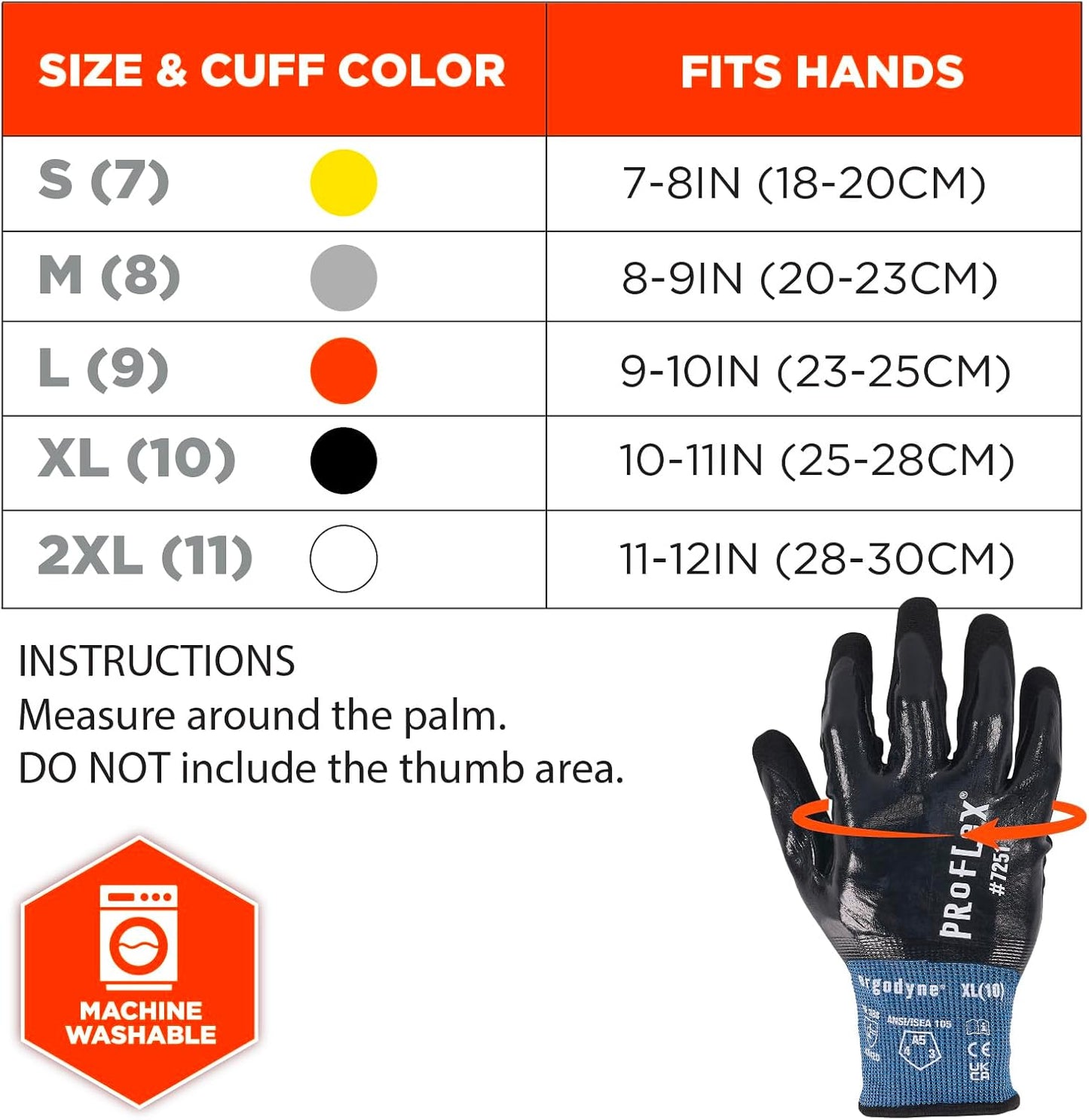 Unisex Proflex 7251 Fully Coated Nitrile Cut-resistant Gloves - Ansi/Isea 105-2016 A5, En 388 4x42d, Water-resistant, 21g