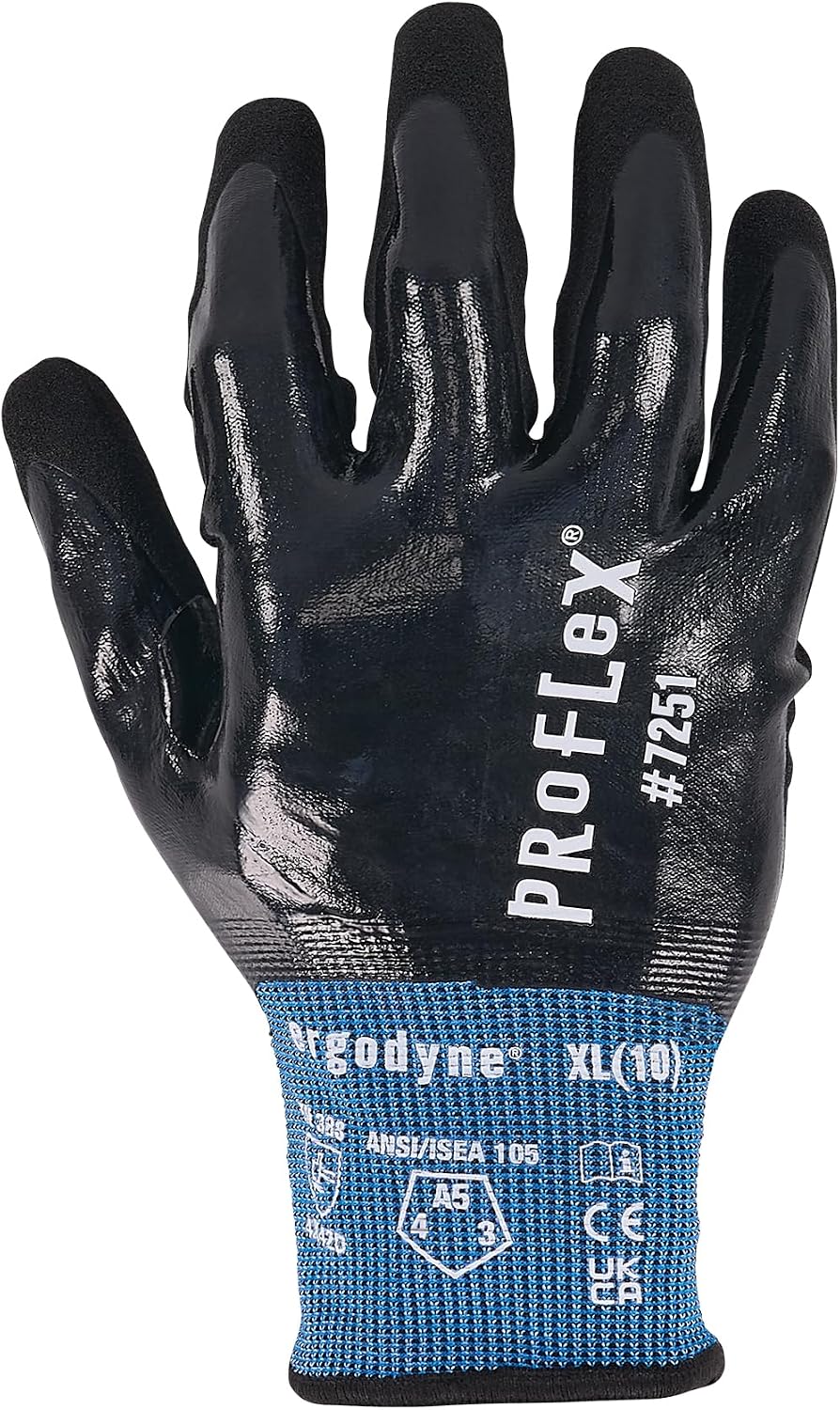 Unisex Proflex 7251 Fully Coated Nitrile Cut-resistant Gloves - Ansi/Isea 105-2016 A5, En 388 4x42d, Water-resistant, 21g