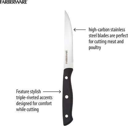 Steak Knives Set of 4, High-Carbon Stainless Steel Blades with Triple Rivet Handles, 4.5 Inch Sharp Steak Knife Set for Cutting Meat and Poultry, Hand Wash Only