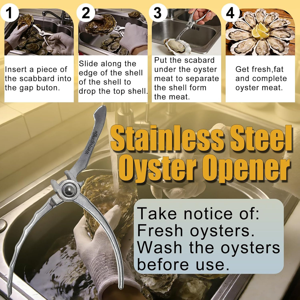 Oyster Shucking Knife Stainless Steel Oyster Opener Oyster Cutter Seafood Opener for Kitchen Seafood Tool Seafood Opener Kit Tools Gift