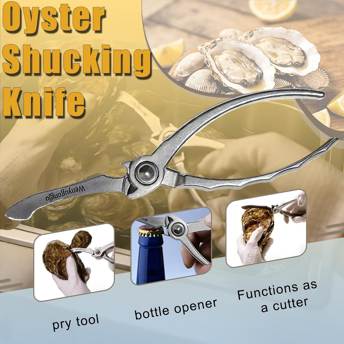 Oyster Shucking Knife Stainless Steel Oyster Opener Oyster Cutter Seafood Opener for Kitchen Seafood Tool Seafood Opener Kit Tools Gift