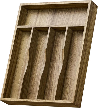 Kiasthome Acacia Wood Kitchen Silverware Drawer Organizer, Expandable Utensil Cutlery Drawer Organizer with Dividers, Flatware Organizer Silverware Tray for Spoon, Fork, 13''-20''x16.9'' (7-9 Slots)
