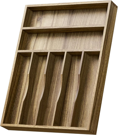 Kiasthome Acacia Wood Kitchen Silverware Drawer Organizer, Expandable Utensil Cutlery Drawer Organizer with Dividers, Flatware Organizer Silverware Tray for Spoon, Fork, 13''-20''x16.9'' (7-9 Slots)